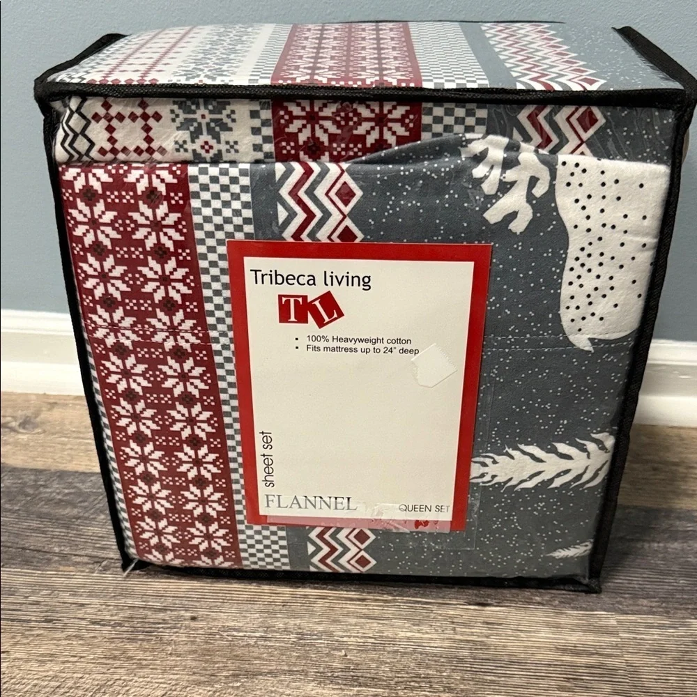 Holiday Flannel Sheet Set - Red and Gray